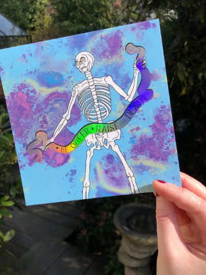 Be Queer, Raise the Dead, Holographic Recycled Postcard Prints 300gsm