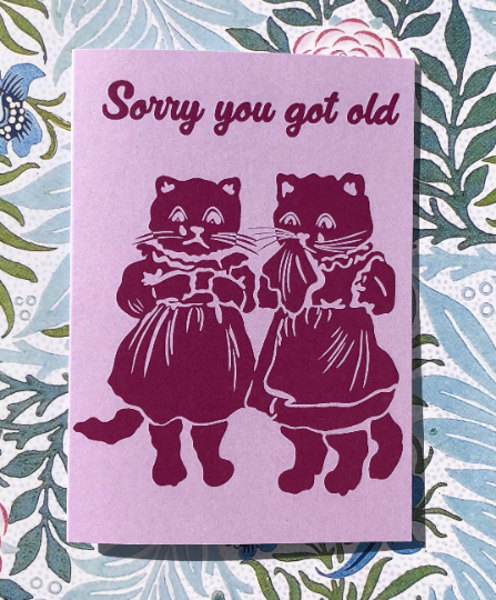Sorry you got old, cute sad cats 100% recycled birthday greetings card