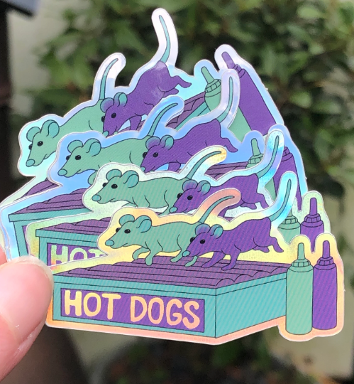 Hotdog rats holographic Vinyl Sticker