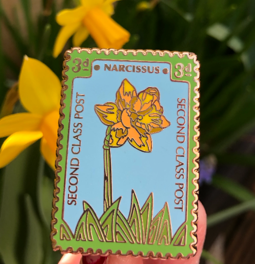 Vintage Daffodil stamp Hard Enamel Lapel Pin Badge