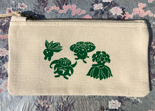 Grass Evolution screen printed pouch bag with zip