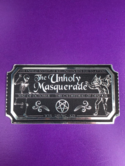 Unholy Masquerade ticket What we do in the shadows Silver Metallic Sticker