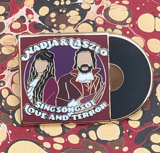 Nadja and Laszlo Songs of Love and Terror Vinyl What We Do In The Shadows Hard Enamel Lapel Pin Badge